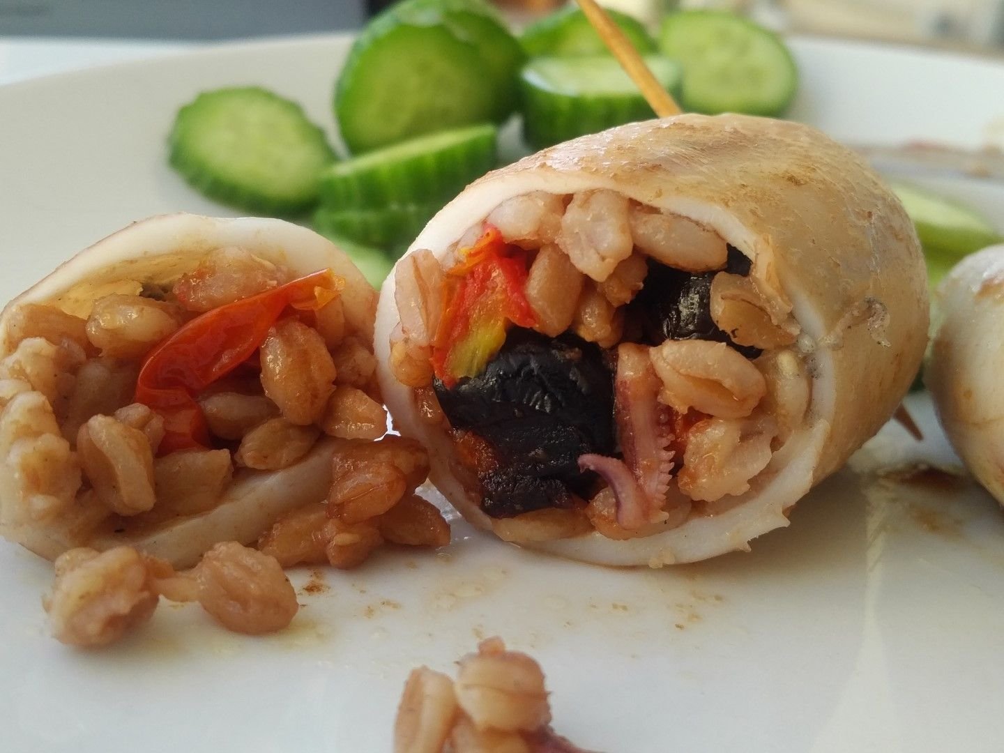 Stuffed Squid with Barley and Black Olives